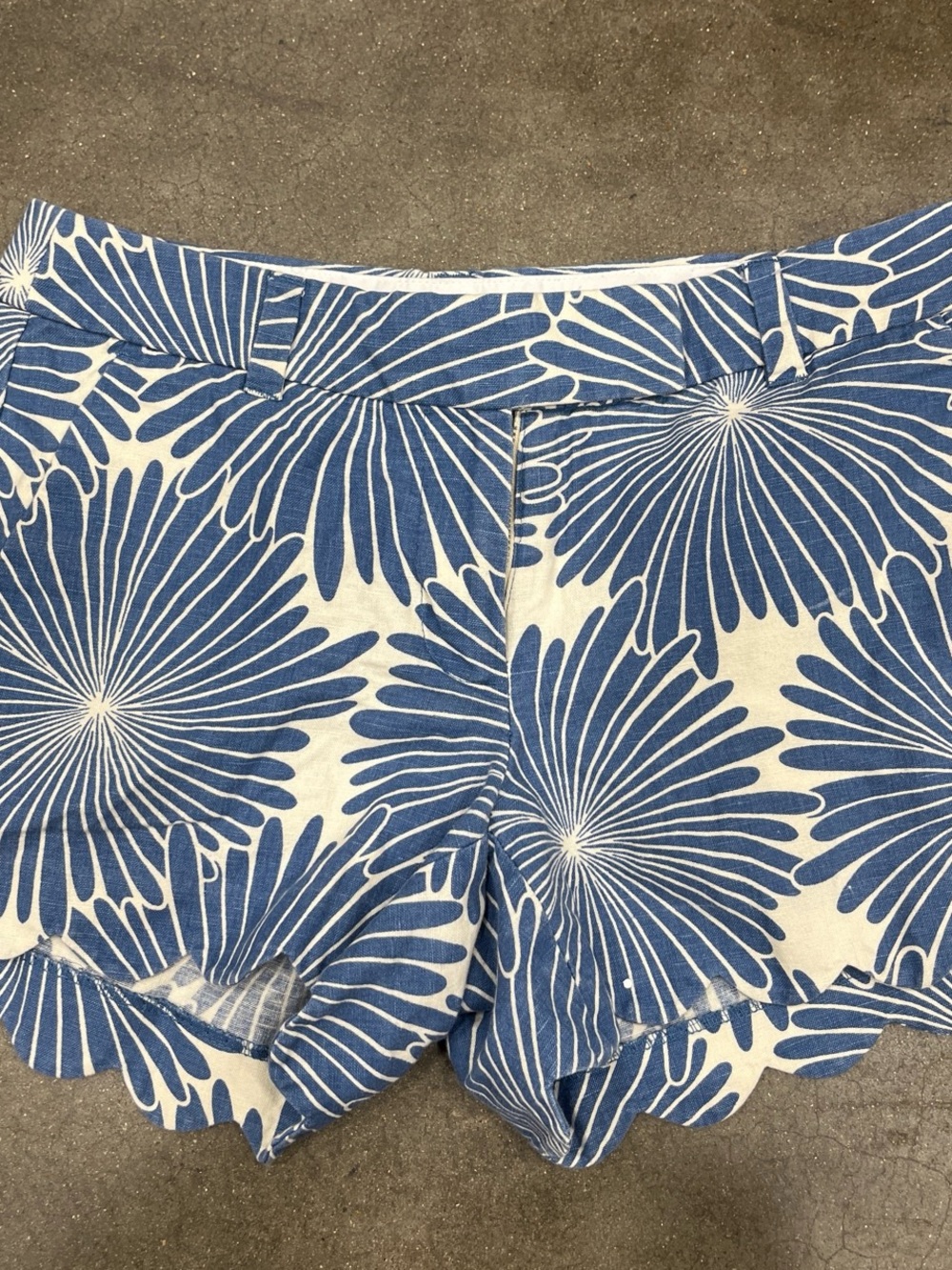 J. Crew Blue and White Scallop Hem High Waist Shorts